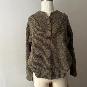 2/$40  1990s Green Cotton Henley Knit | Vintage Cropped Sweater